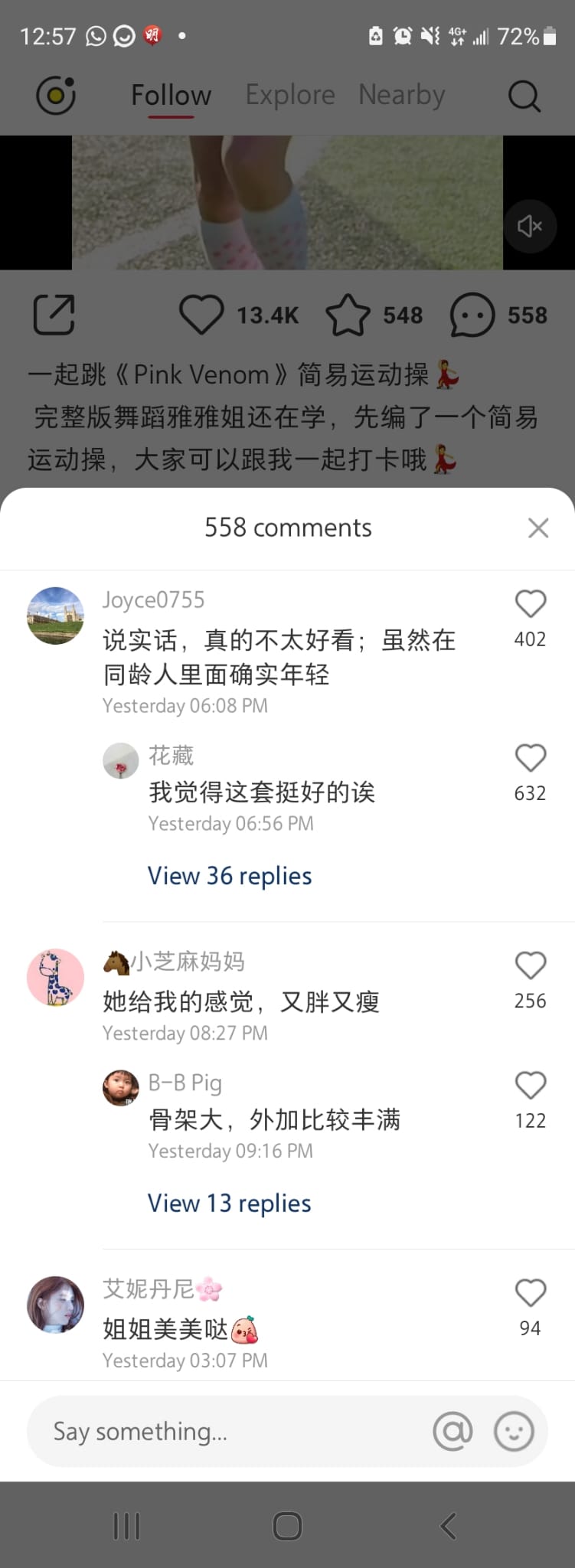 鍾麗緹早前分享一段運動操影片,受到網民批評。